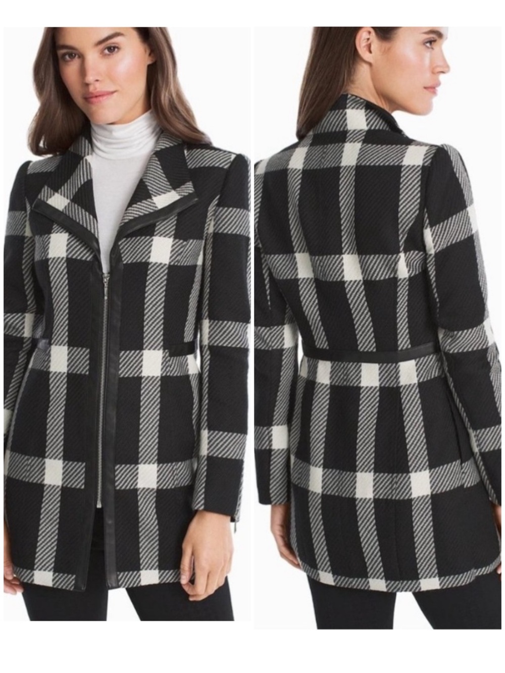 WHBM PLAID FAUX LEATHER ZIPPER JACKET